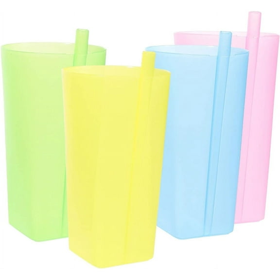 NOGIS Sippy Cup 4PC Sippy Cups Plastic Cups with Built- in Straw Candy Color Water Container Drinking Cups Toddler Drinking Cups Straw Cups for Children Kids Water Cup(L Sizeļ¼Random Color)