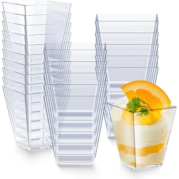 NOGIS Small Clear Plastic Dessert Cups, Disposable Mini Square Appetizer / Shooter Cup For Parfait, Desert, Pudding, Yogurt And Snacks, 50 pieces, 2.28" x 2.95" x 1.57" (5 Oz)