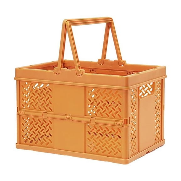 Artrylin Small Plastic Storage Basket with Handles, Collapsible Hanging Basket for Organizing, Pastel Storage Crates for Home, Kitchen, Office, Picnic Organizing and Decoration (Yellow)