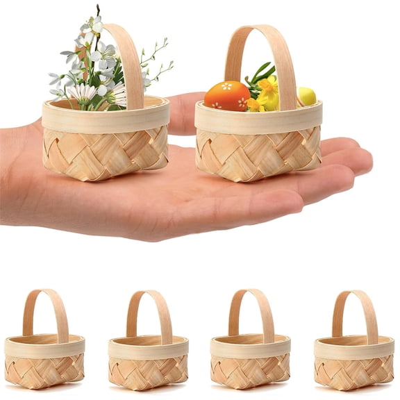 NOGIS Small Woven Basket with Handle 4pcs Wicker Basket with Handles Simple Hand- woven Baskets Handwoven Basket for Fall Decor, Picnics, Gifts, Home Decor Small Wicker Basket with Handle