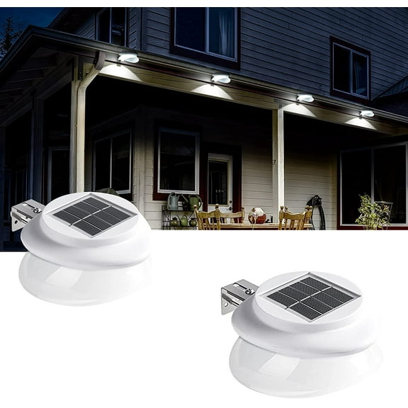NOGIS Solar Gutter Lights Outdoor, Solar Patio Decor Lights with Adjustable Bracket Waterproof Solar Fence Lights for Deck Garden Wall Yard Attic Walkway (2Pack, White Shell White Light)