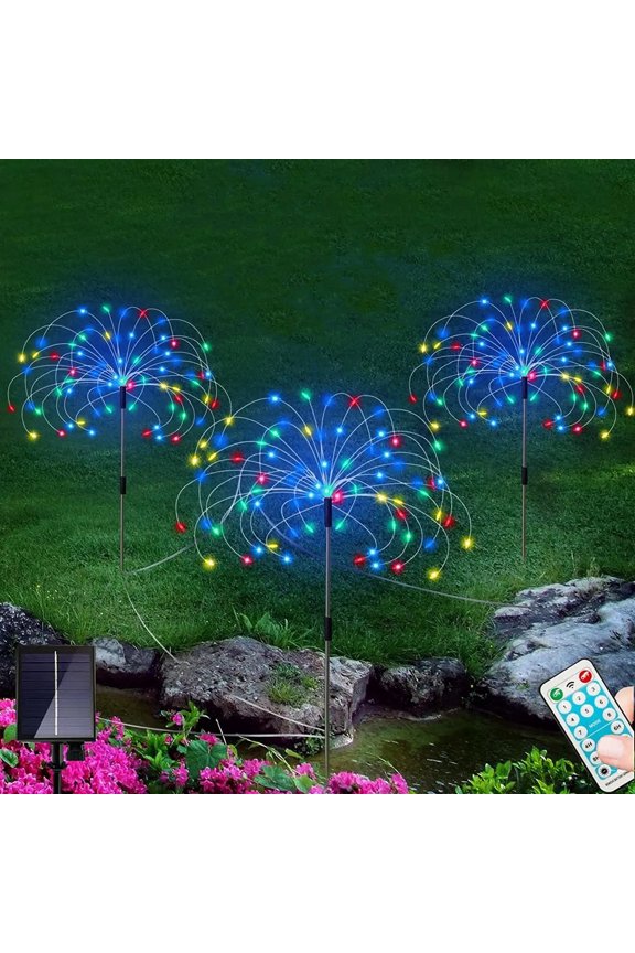 NOGIS Solar Outdoor Garden Lights, 3 Pack 360LED Solar Firework Lights 8 Modes Waterproof with Remote Control, Multicolor Starburst Lights for Pathway Backyard Patio Christma Lawn Wedding Decor