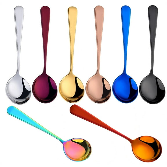 NOGIS Soup Spoons Stainless Steel Round Spoons Set of 8 Heavy Duty Chinese Soup Spoons Mirror Polished Asian Soup Spoons for Bouillon Dinner Dessert Cereal (Multicolor)