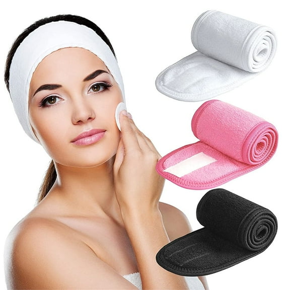 Artrylin Spa Headband 3 Pack Ultra Soft Adjustable Face Wash Headband for Face Washing, Shower, Makeup and Sport (Black+White+Pink)