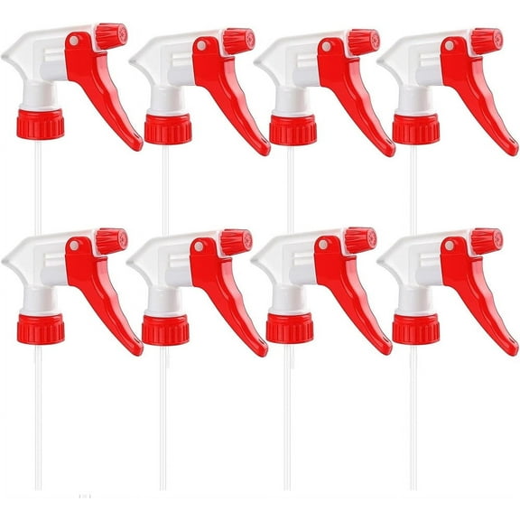 NOGIS Spray Bottle Nozzles Plastic Heavy Duty Trigger Spray Nozzle 8Pcs Replacement Head Leak Proof Water Bottle Spray Nozzles Adjustable Head Sprayer (Red)
