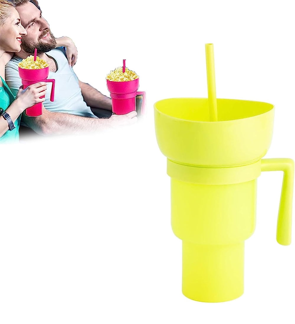 Snack Tumbler with Lid and Straw Stadium Tumbler Cups with Bowl on Top 2-in-1 Travel Coffee Mug Proof Leakproof Portable Drink Cup for Kids