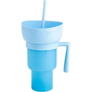 NOGIS Stadium Tumbler with Snack Bowl, 2 In 1 Travel Snack & Drink Cup with Straw, Leakproof Snack Cup, Reusable Snack and Drink Cup for Adults, Kids (Blue)