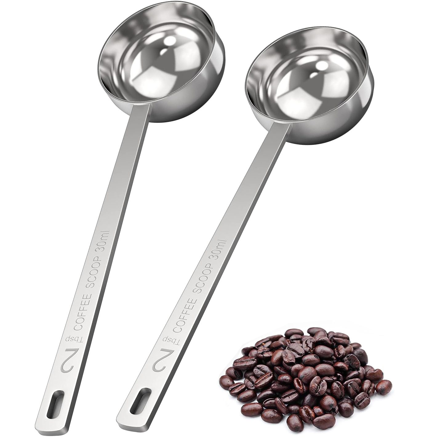 2-Pack Stainless Steel Coffee Scoops - 2 Tablespoon (30ml) Measuring Spoons For Kitchen