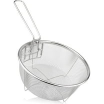 NOGIS Stainless Steel Deep Fry Basket Fried Basket, Round Fryer Basket, Deep Wire Strainer for Frying, Oil Drainer Strainer Tool with Handle, Ideal for Chips, Fries, Shrimps(23x23cm)