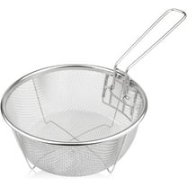 NOGIS Stainless Steel Drain Basket, Multifunctional Foldable Deep Fry Basket - Round Wire Mesh French Chip Frying Serving Food Presentation Tableware with Folding Handles（20x20cm）