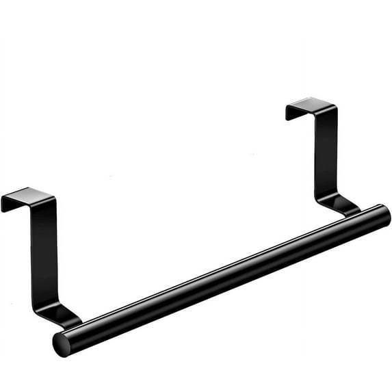NOGIS Stainless Steel Over Door Towel Rack Bar Holders for Universal Fit on Over Cabinet Cupboard Doors 1 Pack Black,14 inch