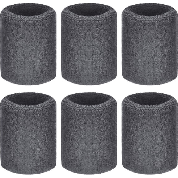 NOGIS Sweatbands Sports Wristband for Men & Women - Moisture Wicking Athletic Cotton Terry Cloth Sweatband for Tennis, Basketball, Running, Gym, Working Out (6 Pack Gray)
