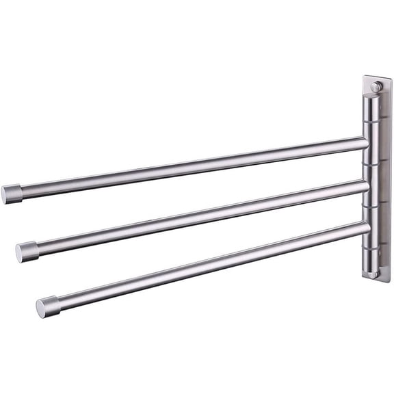 NOGIS Swivel Towel Bar 304 Stainless Steel 3-Arm Bathroom Swing Hanger Towel Rack Holder Storage Organizer Space Saving Wall Mount Brushed Finish