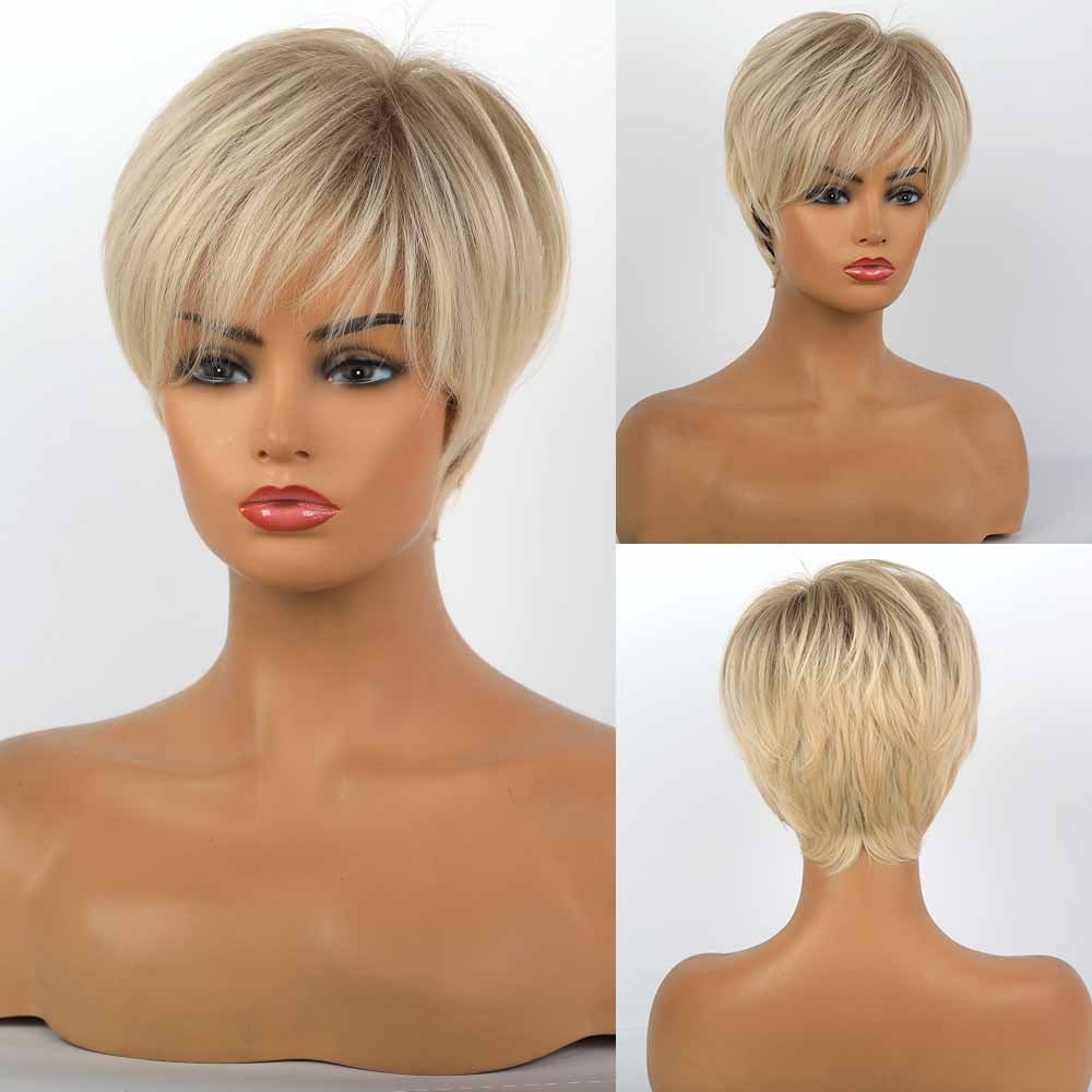 NOGIS Synthetic Short Wig, Mixed Color Short And Straight Hair - Exquisite And Fluffy Women's Fashion Trend Wig (Pale Blonde)
