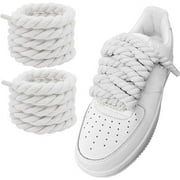 NOGIS Thick Rope Shoe Laces for Shoes, 10mm Wide Round Cotton Chunky Shoelaces Replacement Strings for Sneakers White