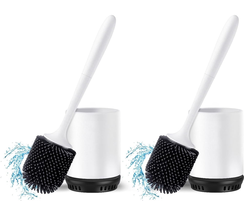 NOGIS Toilet Brush and Holder, 2 Pack Toilet Bowl Brush and Holder with Long Handle, Plastic Holder Easy to Hide, Drip-Proof, Easy to Assemble, Deep Cleaning