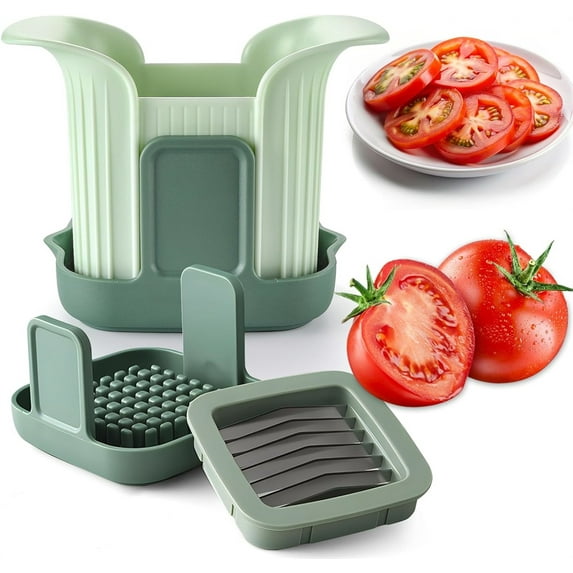 NOGIS Tomato Slicer with Base, Fruit and Vegetable Slicer, Stainless Steel Kitchen Gadgets for Tomato, 7 Sharp Blades Sliced Small Multifunctional Tool for Potato, Onion, Grape