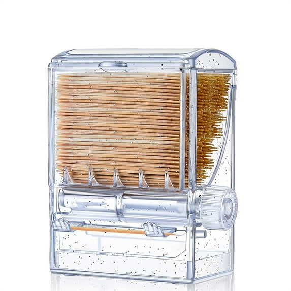 NOGIS Toothpick Dispenser Creative Clear Knob Switch Acrylic Toothpick Holder Automatic Toothpicks Box for Table Kitchen Home Restaurant Party