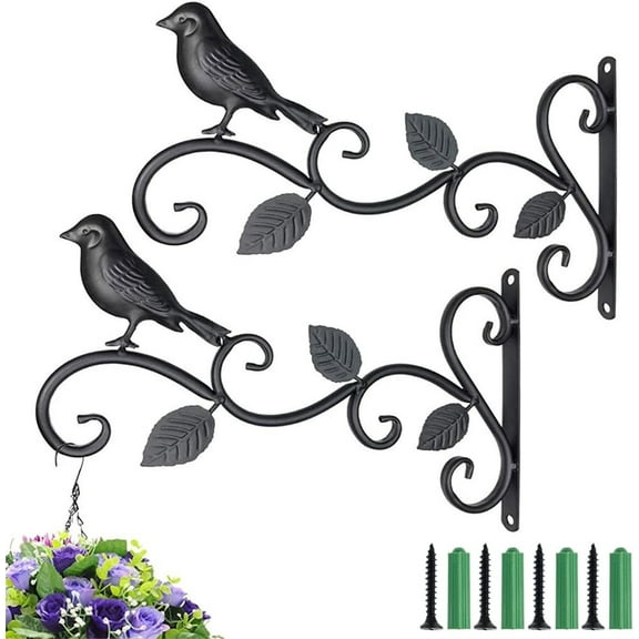 NOGIS Wall Hook Hanging Plant Bracket 2 Pack 12" Iron Bird Feeders Hook Hander for Flower Baskets, Feeders,Street Lights, Corridor Lights, Candle Holders,for Indoor Outdoor Festival Decoration