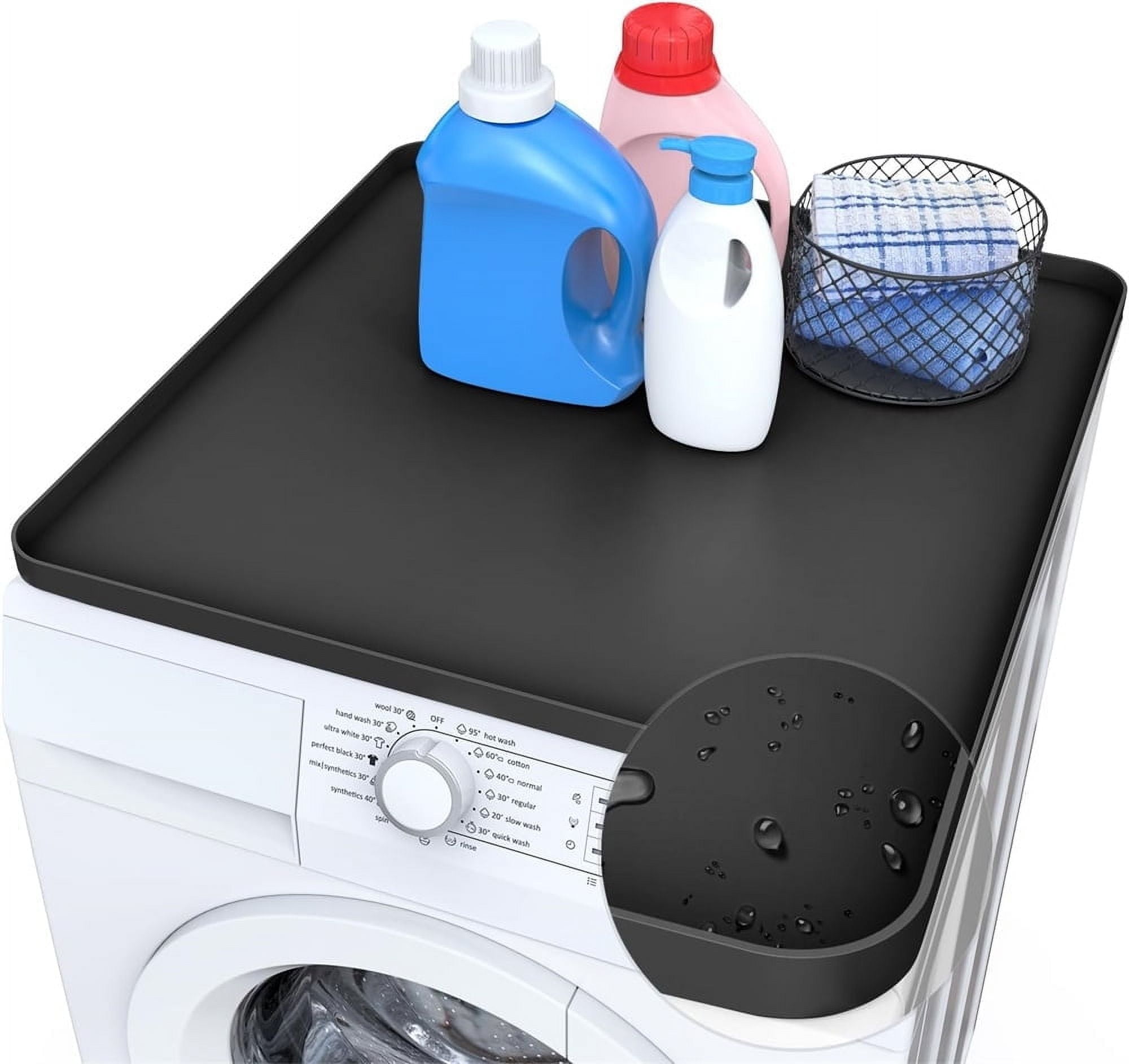 NOGIS Washer and Dryer Top Protector Mat,23.6'' x 19.7'' Silicone Rubber Top Mat for Washer & Dryer, Non Slip Heavy Duty Waterproof Washable Dryer Top Protector Mat for Laundry Room (Black)