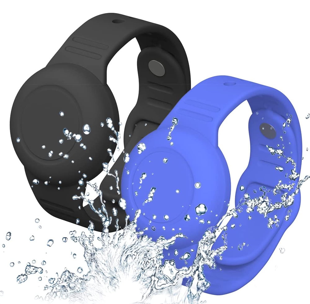 Lot de 2 bracelets étanches Air Tag en silicone souple pour enfants -  Tracker GPS léger compatible avec Apple AirTag - Bleu marine et noir