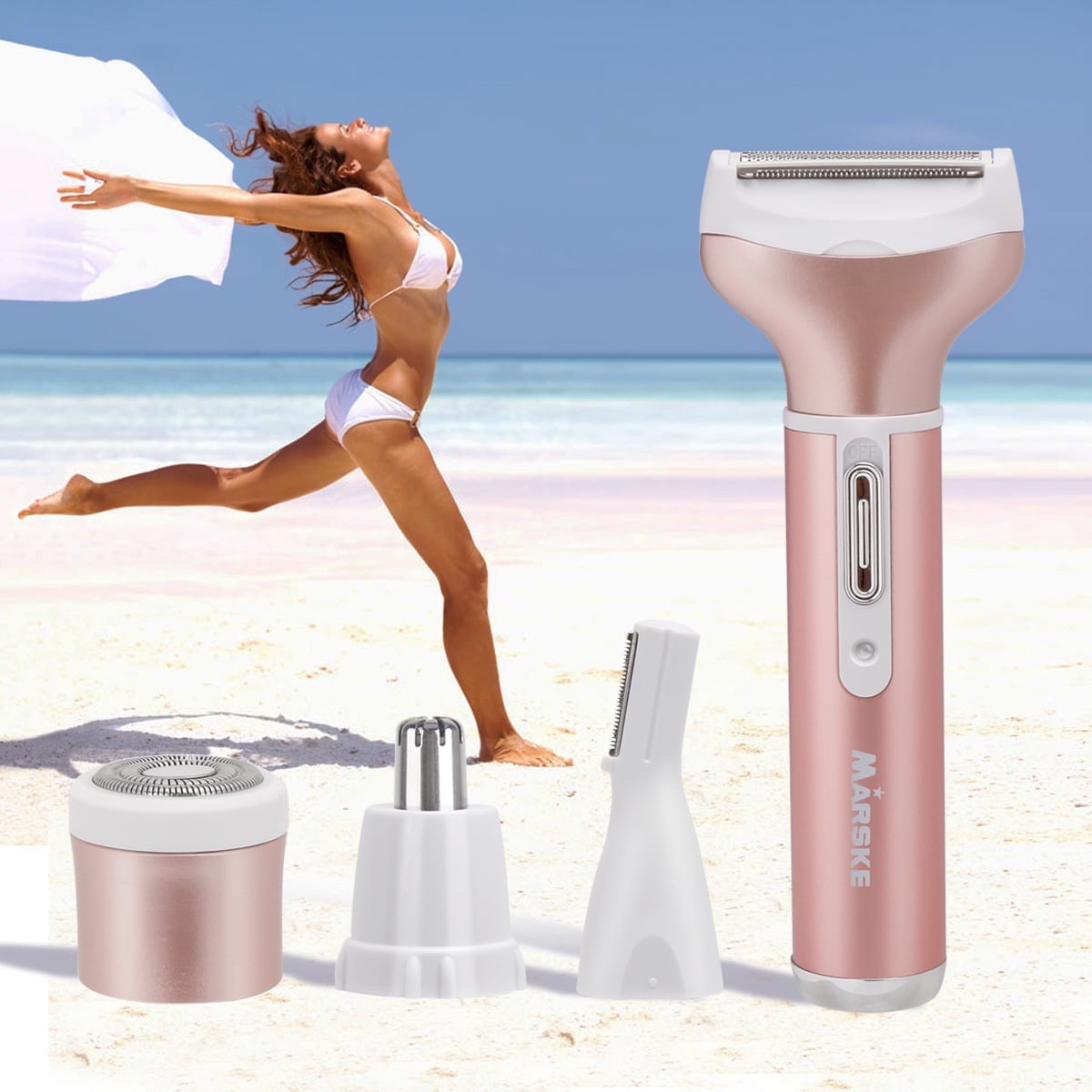 NOGIS Waterproof Bikini Trimmer Painless Women Electric Shaver for Bikini line Leg face 4 in 1