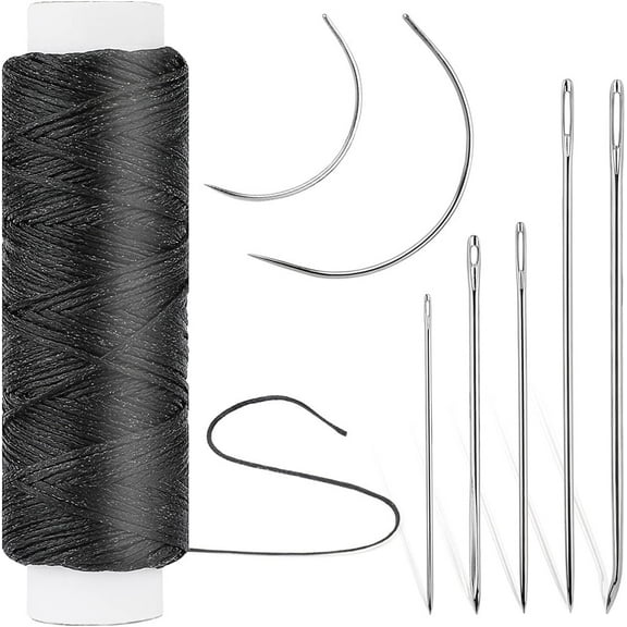 NOGIS Waxed Thread 32 Yards, Leather Sewing Waxed Thread with Hand Sewing Needles, Leather Sewing Thread Set for Home Upholstery Rug Leather Canvas Repair and Sewing (Black)