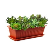 NOGIS Window Box Planters, 17 Inches Plastic Rectangular Window Planters Flower Box Planter Plant Containers with Tray for Balcony, Windowsill, Garden (Brick red)