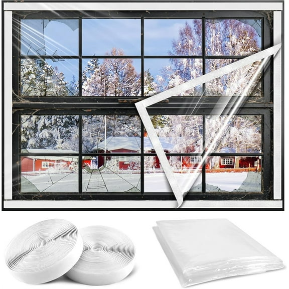 NOGIS Window Insulation Kit for Winter, 47x63 Inch Cuttable Transparent Plastic Film with Adhesive Tape, Reusable Winterizing Cover for Thermal Insulation​ Easy to Install & Remove