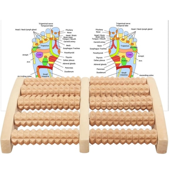 NOGIS Wooden Foot Massager Roller, Dual Foot Massage Roller for Relief Tired Feet, Pain and Plantar Fasciitis, Massage Tools for Women and Men