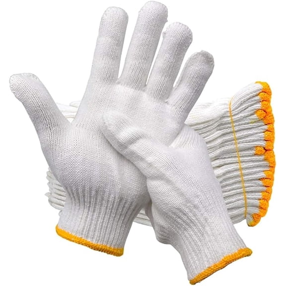 NOGIS Work Gloves 12 Pairs-Cotton String Knit Cotton Polyester Gloves for Mechanic Industrial Warehouse Gardening Construction Painter Men and Women,White,24 Count