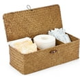 thumbnail image 1 of NOGIS Woven Basket for Shelf Wicker Shelf Storage Basket with Sections Seagrass Storage Basket with Lid for Toiletry Rectangular Storage Basket for Shelf Bathroom Table Desk (Light Orange), 1 of 7