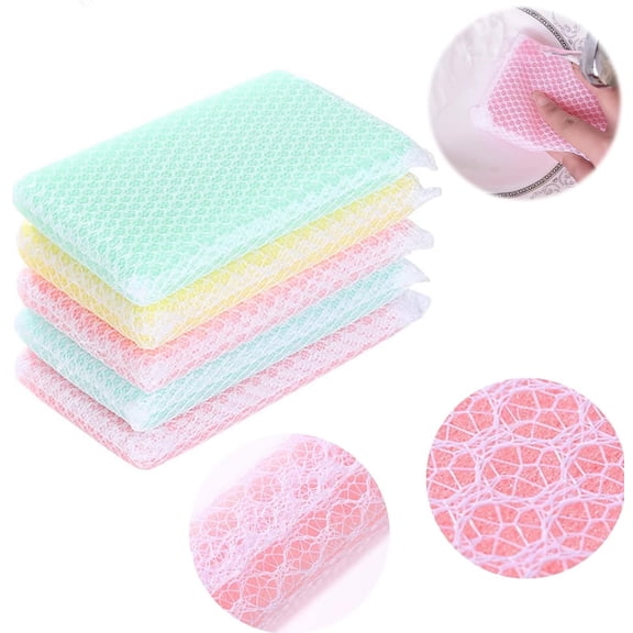 Mesh Scouring Sponge, Net Sponges for Kitchen, Sponge Scrubber Scouring Pad, NOGIS Individually Wrapped Sponge Kitchen Dishwashing Sponge for Travel Apartments Household Cleaning (5 Pack)