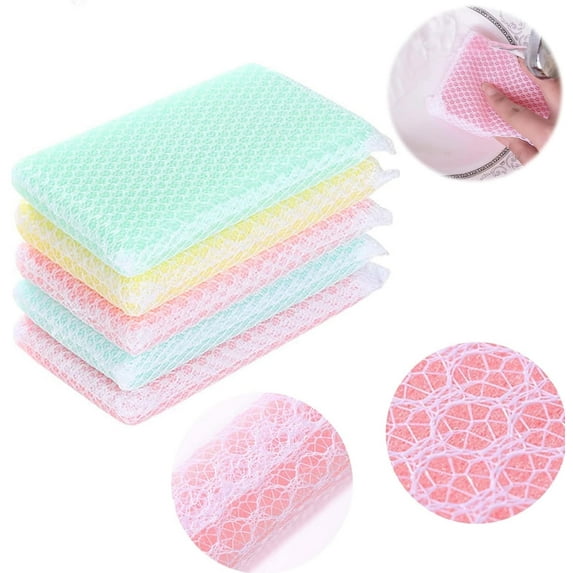 Mesh Scouring Sponge, Net Sponges for Kitchen, Sponge Scrubber Scouring Pad, NOGIS Individually Wrapped Sponge Kitchen Dishwashing Sponge for Travel Apartments Household Cleaning (5 Pack)