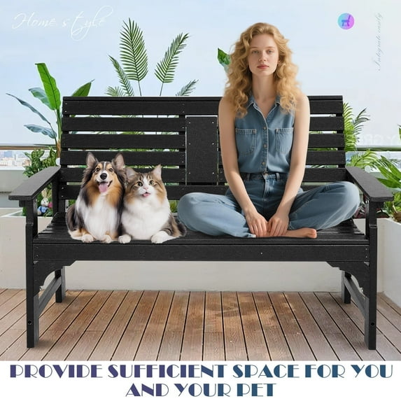 NOICOI Heavy-Duty Outdoor Garden Bench - Weatherproof HPDE,Design for Patio, Lawn-BLACK