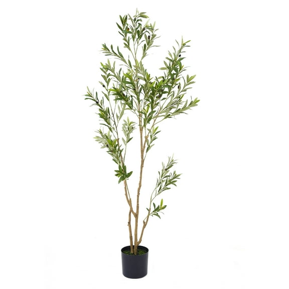 NOICOI Large Artificial Olive Tree 72" Tall Faux Silk Plant Natural Wood Trunk Indoor Office Home Decor