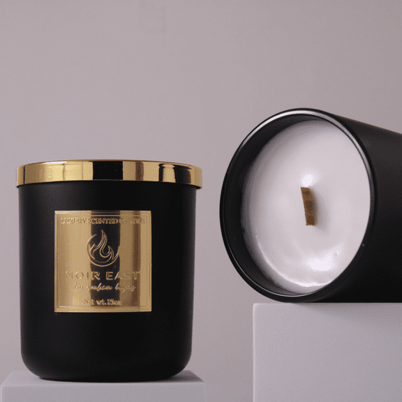 NOIR EAST | Italian Bergamot and Tobacco Wood | Luxury Scented Candles for Home | Bergamot, Tobacco, Caramel & Wood | Coconut Apricot Wax with Crackling Wood Wick | 13 oz. | 80+ Hour Burn Time