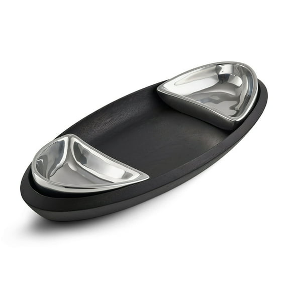 NOIR TRIPLE CONDIMENT Server w Spoons crafted by Nambe