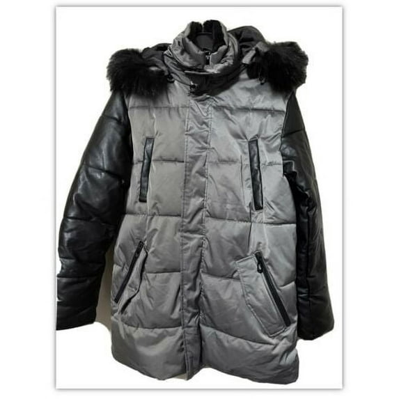 NOIZE Men's Logan Long Parka Jacket Vegan Leather Grey Size M B4HP