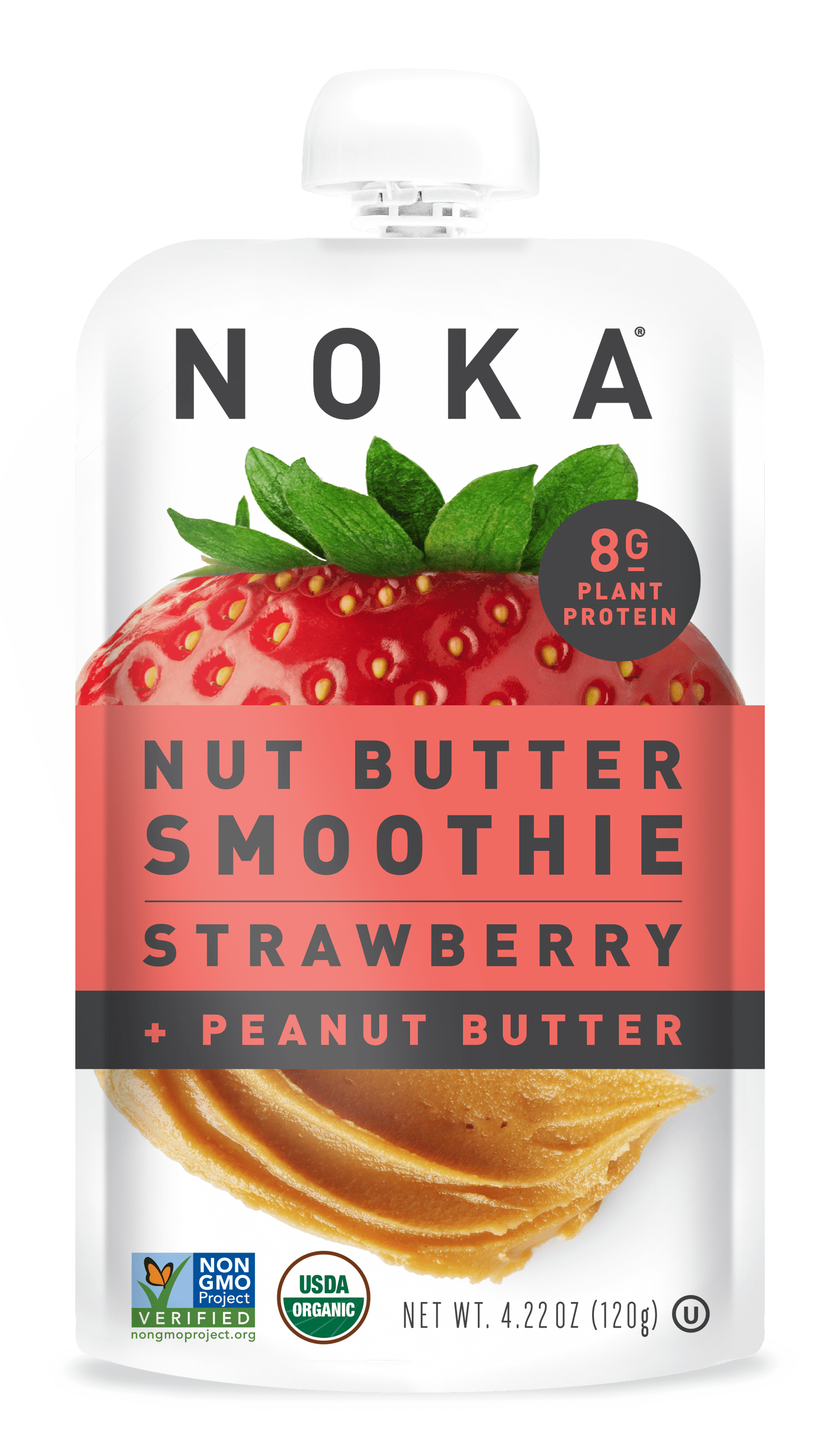 NOKA Nut Butter Smoothie Pouches, Strawberry and Peanut Butter, Shelf