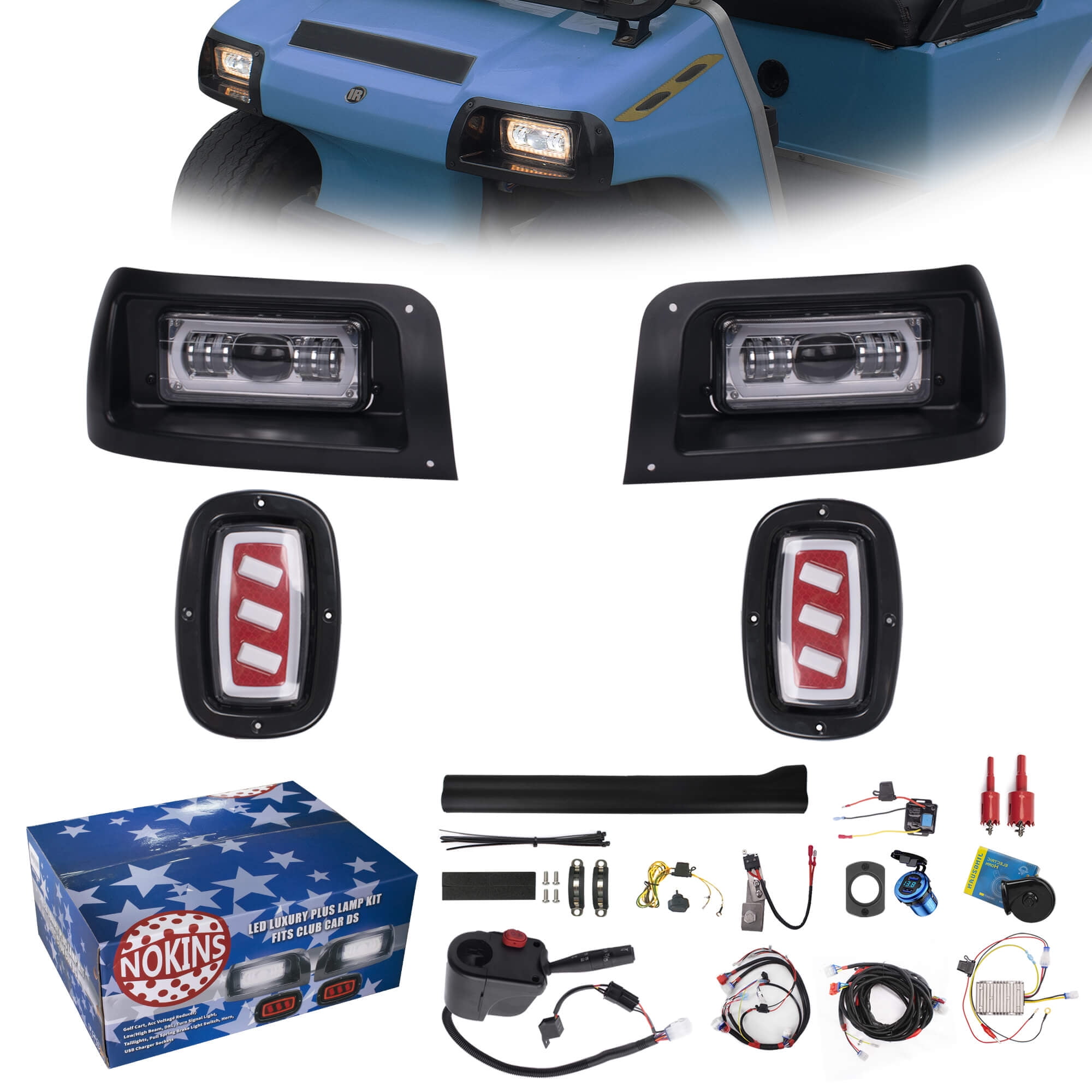 NOKINS Deluxe Plus LED Light Kit for Club Car DS 1993UP, 20A DC