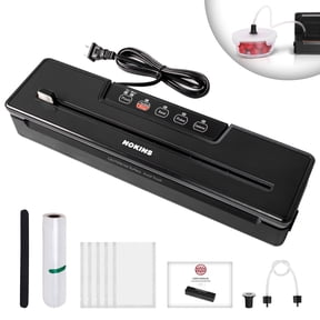 NOKINS 8-in-1 Food Vacuum Sealer Machine, Black, with Stainless Steel Surface and Detachable Drip Tray