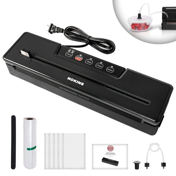 NOKINS 8-in-1 Food Vacuum Sealer Machine, Black, with Stainless Steel Surface and Detachable Drip Tray