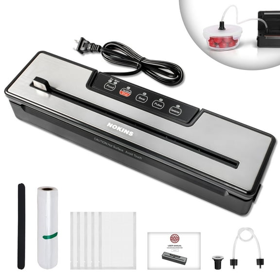 NOKINS Vacuum Sealer Machine, Silver with Suction Power Automatic Options