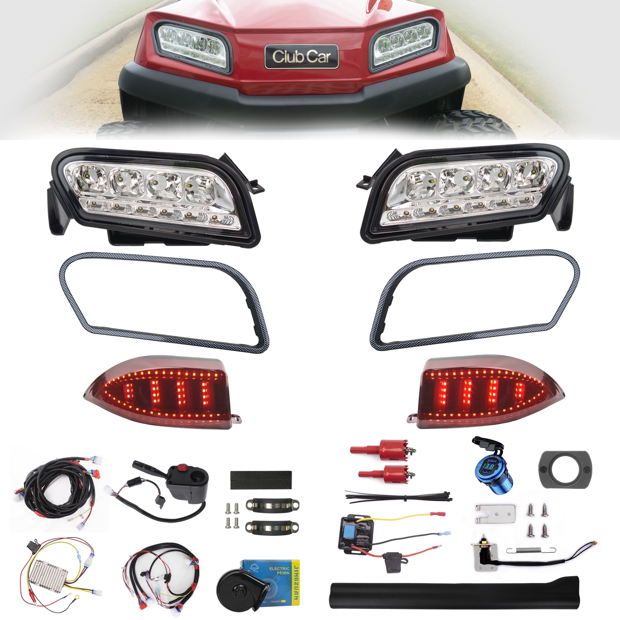 NOKINS LED Deluxe Plus Kit for Club Car Golf Cart with ACC Reducer