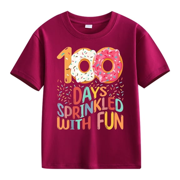 NOKIO 100 Days Of School Themed Short Sleeve Tee For Children Girls And Boys Casual Short Sleeved T Shirt 100 Days Of School Opening 100 Days Anniversary Personality Loose Short Sleeved Shirt