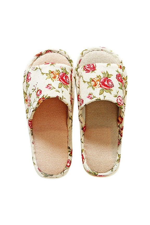 Affordable Women'S Summer Slides Cotton Memory Foam Summer House Slippers Slides Indoor Bedroom Sandal Shoes Open Toe Washable With Non Slip Linen Sole Soft Sole Flat Sandals