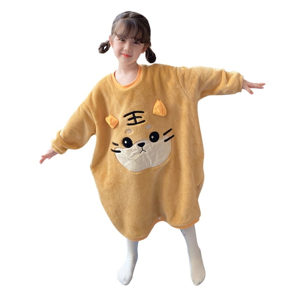 NOKIO Autumn Winter Toddler Girls Fleece Long Sleeve Cartoon Embroidered Fluffy Hoodies Dress Kids Warm Casual Sweatshirt Clothes Tops Girls Warm Casual Hood Sweatshirt Dress