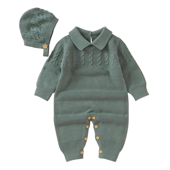NOKIO Baby Boy Girl Knit Romper Cotton Long Sleeve Sweater Jumpsuit Clothes Baby Jumpsuit 1 Piece With Cute Hat Set