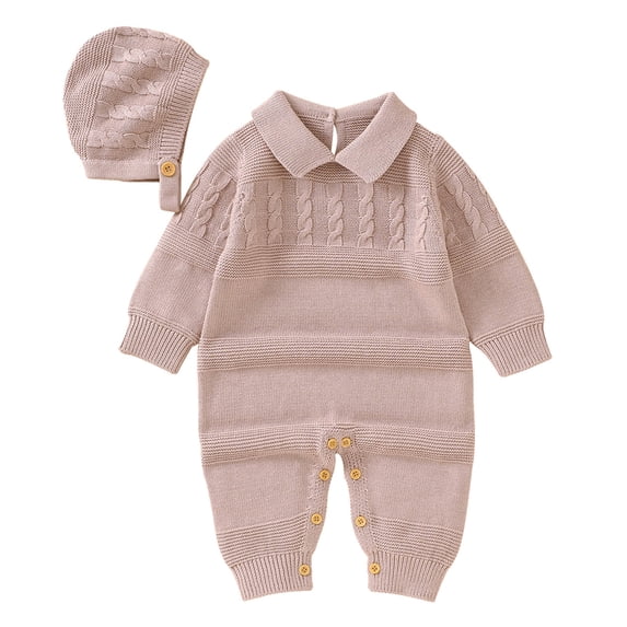 NOKIO Baby Boy Girl Knit Romper Cotton Long Sleeve Sweater Jumpsuit Clothes Baby Jumpsuit 1 Piece With Cute Hat Set
